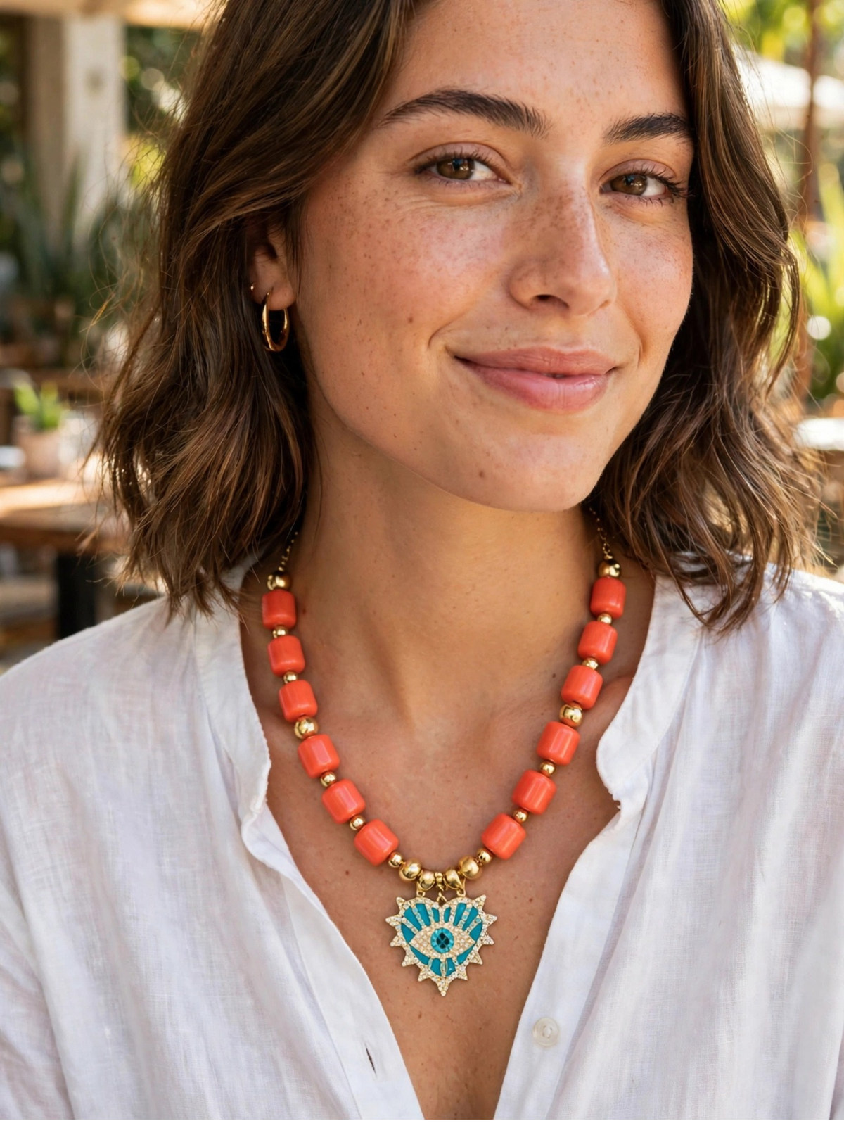 Red coral evil eye necklace Neck-26003